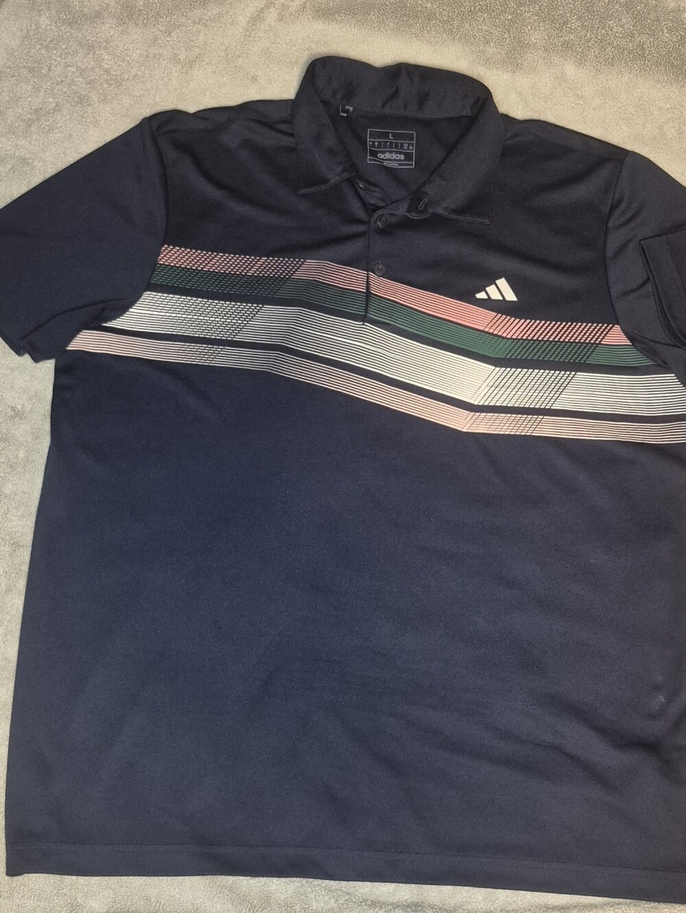 adidas Navy Polo with Pink, Green & White Stripes